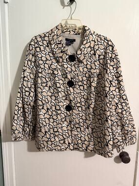 Sandro Sportswear 2X Abstract Print Stretch Cotton Jacket Beige Black Lined